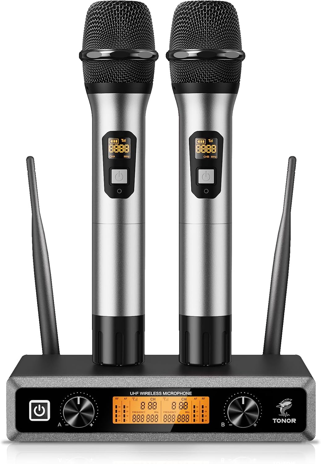 TONOR Wireless Funkmikrofon UHF Professionelles dynamisches drahtloses Dual Mikrofon, Handmikrofonsy