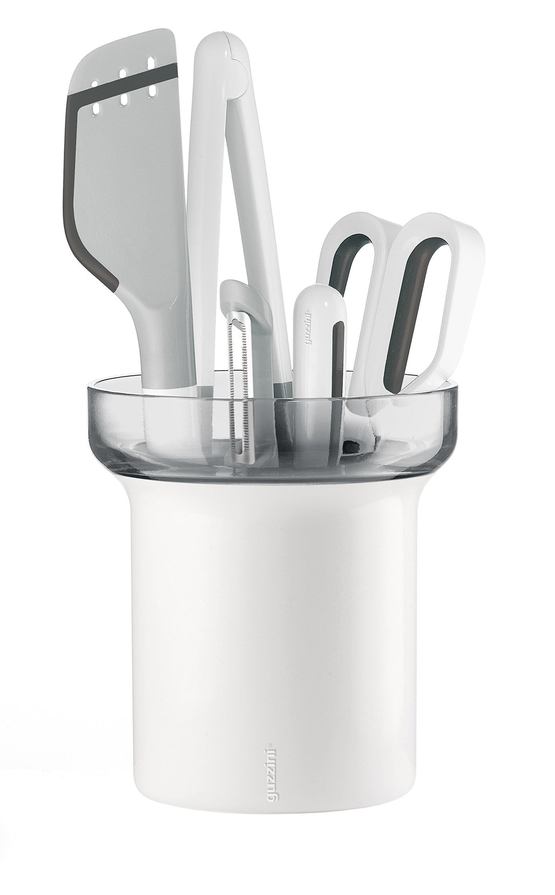 Guzzini - Kitchen Active Design, Set aus 5 Küchengeräten mit Abtropfkorb - Himmelgrau, 30 x 18 x 16