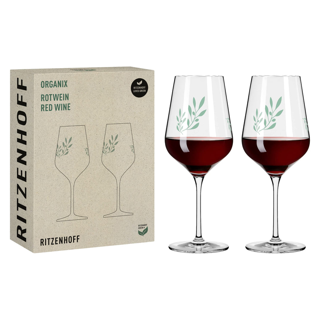 RITZENHOFF 3921001 Rotweinglas 500 ml 2er Set – Organix Nr. 1 – organische Farbe Grün, 45% recycelte