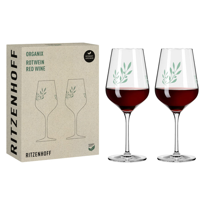 RITZENHOFF 3921001 Rotweinglas 500 ml 2er Set – Organix Nr. 1 – organische Farbe Grün, 45% recycelte