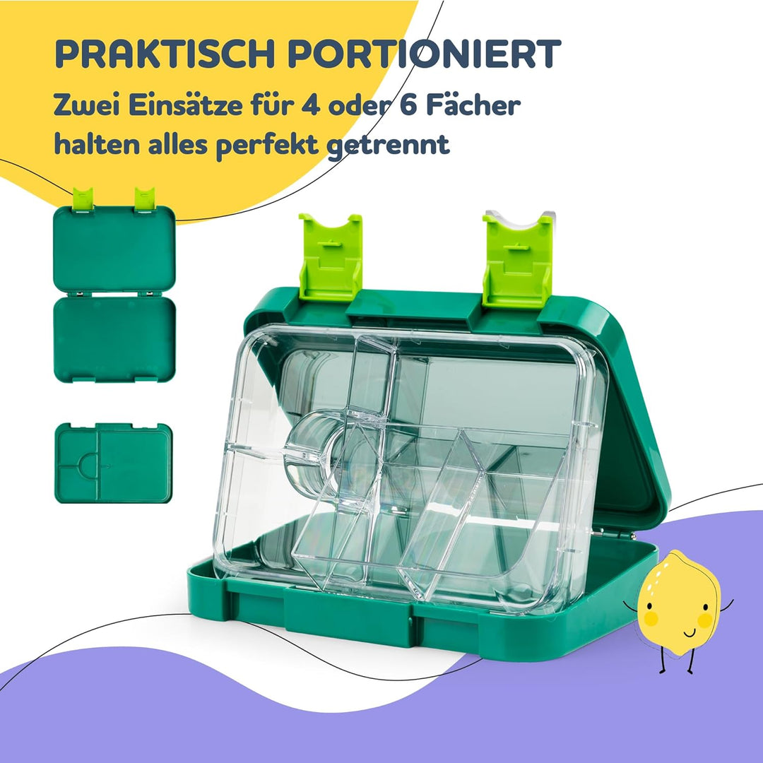 schmatzfatz Junior Brotdose Kinder mit Fächern, BPA Frei Lunchbox Kinder, Bento Box Kinder, Brotbox