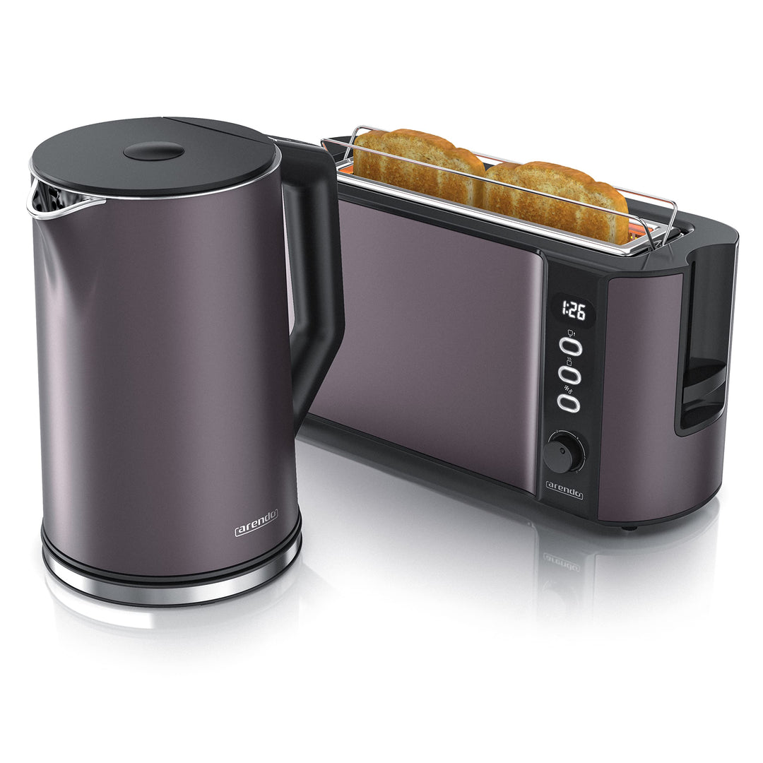 Arendo - Wasserkocher und Toaster im SET Edelstahl Grau Rosé, Wasserkocher 1,5L 40°-100°C Warmhaltef