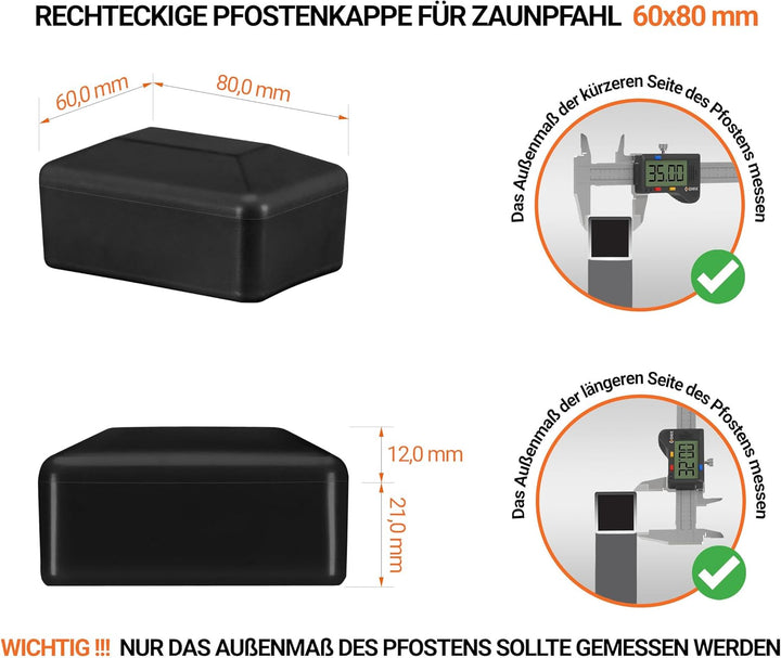 EMFA Zaunpfahlkappe rechteckig 60x80 mm Schwarz 5 Stück Pfostenkappen Kunststoff Pfostenkappen Abdec