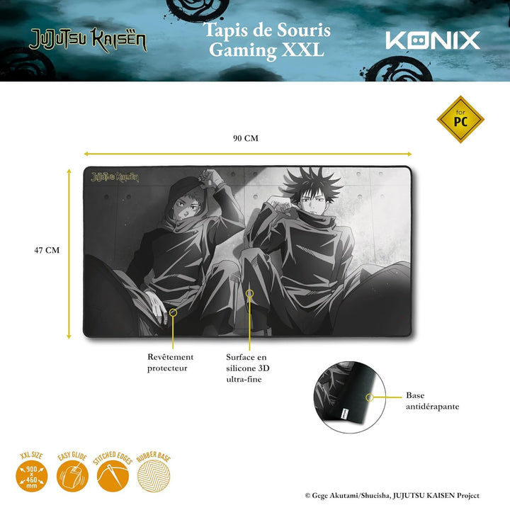 Konix Jujutsu Kaisen Gaming-Mauspad XXL 90 x 46 cm - rutschfeste Unterseite aus Gummi - Motiv Yuji u