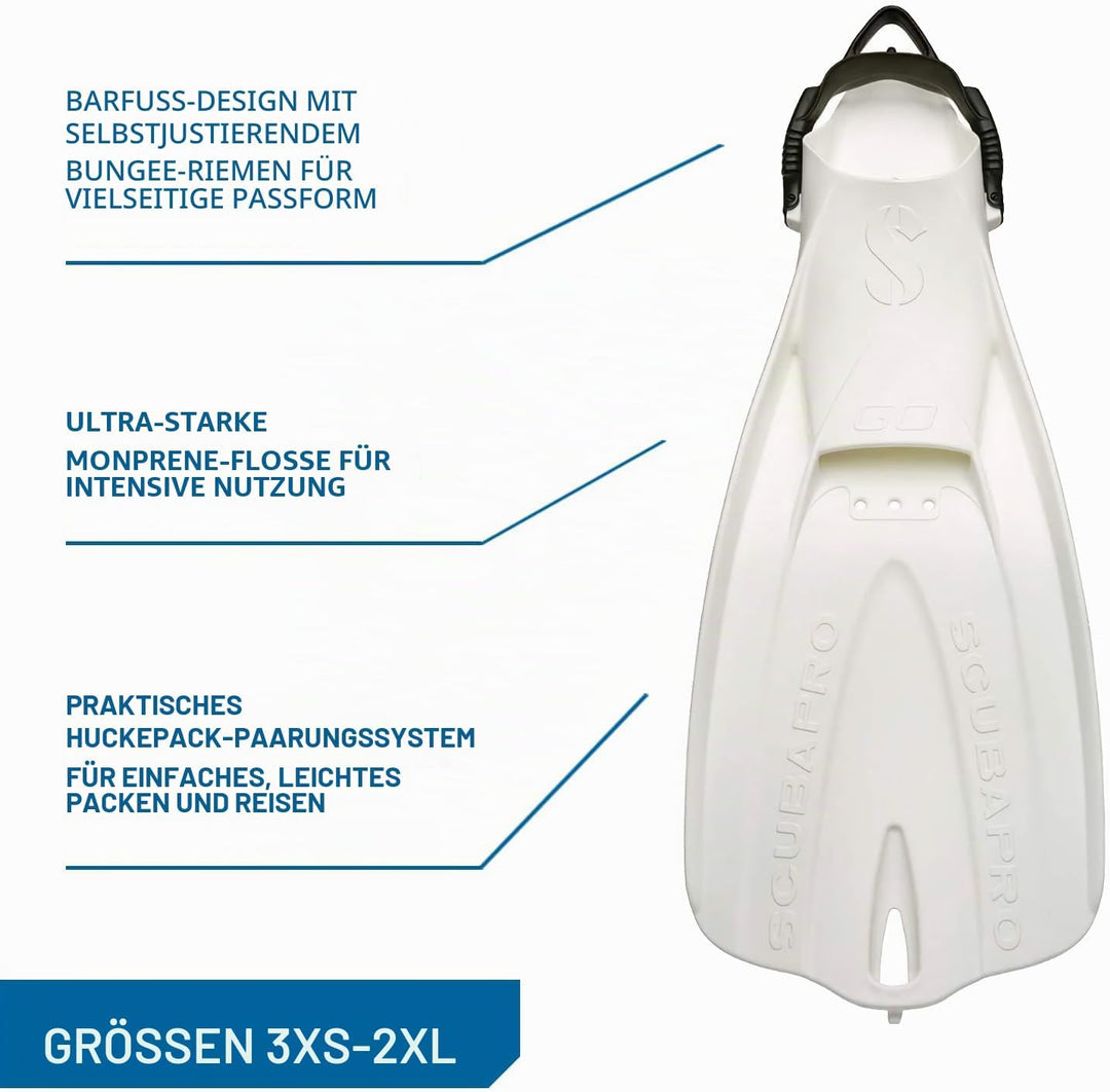 SCUBAPRO GO TRAVEL FIN Geräteflosse Schnorchelflosse (White) XS-S, XS-S