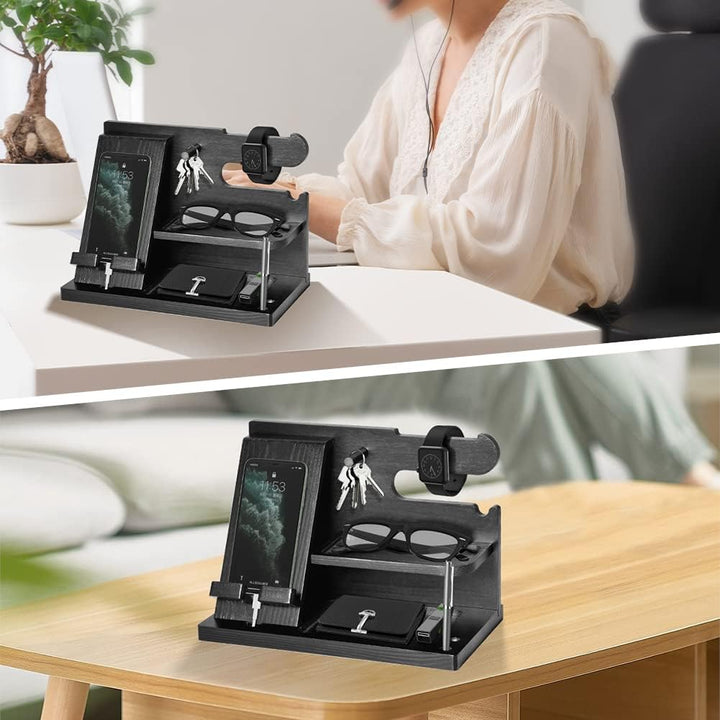 Geschenke für Männer Weihnachten Holz Telefon Dockingstation Uhren Geldbörsen Nachttisch Organizer G