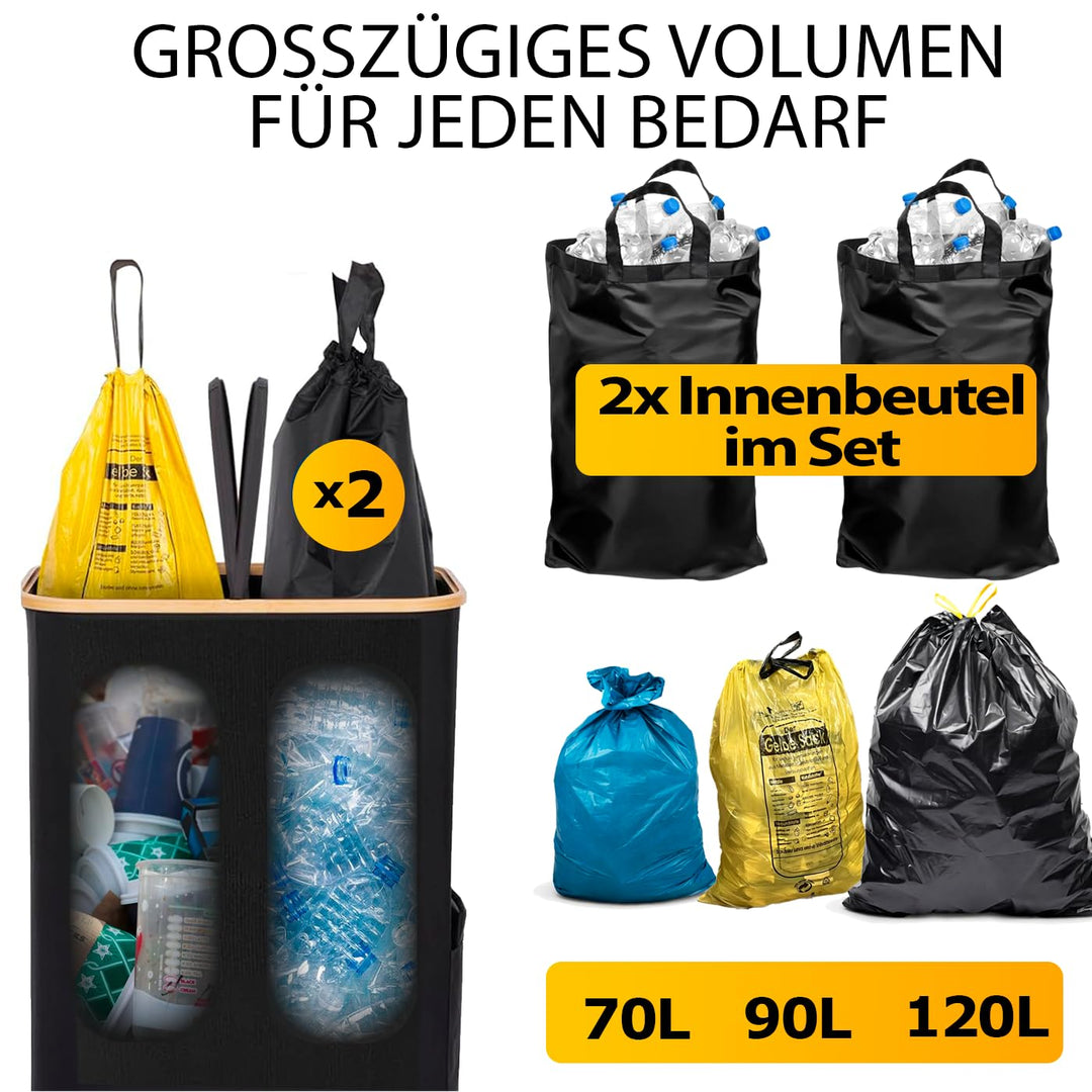 Gelber Sack Ständer Mülleimer 2 Fächer Grosser Müllsackhalter für Küche Haushalt 70L-120L, Geruchsdi