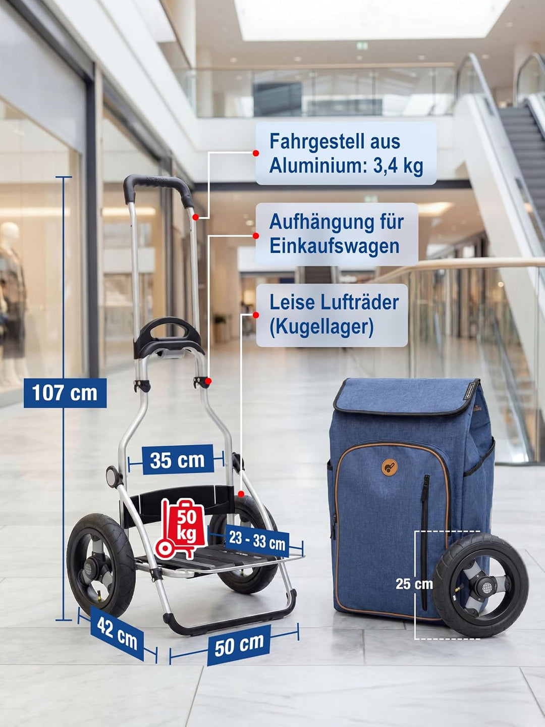 Andersen Einkaufstrolley - klappbar - 61 Liter - mit Kühlfach - Aufhängung für Einkaufswagen - belas