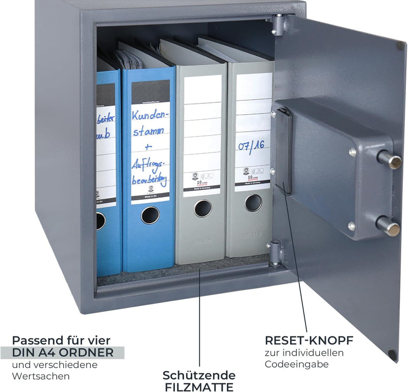 HMF 4612812 Tresor, Möbeltresor A4 Ordner, Elektronikschloss, 36,0 x 48,0 x 37,0 cm, anthrazit 36 x