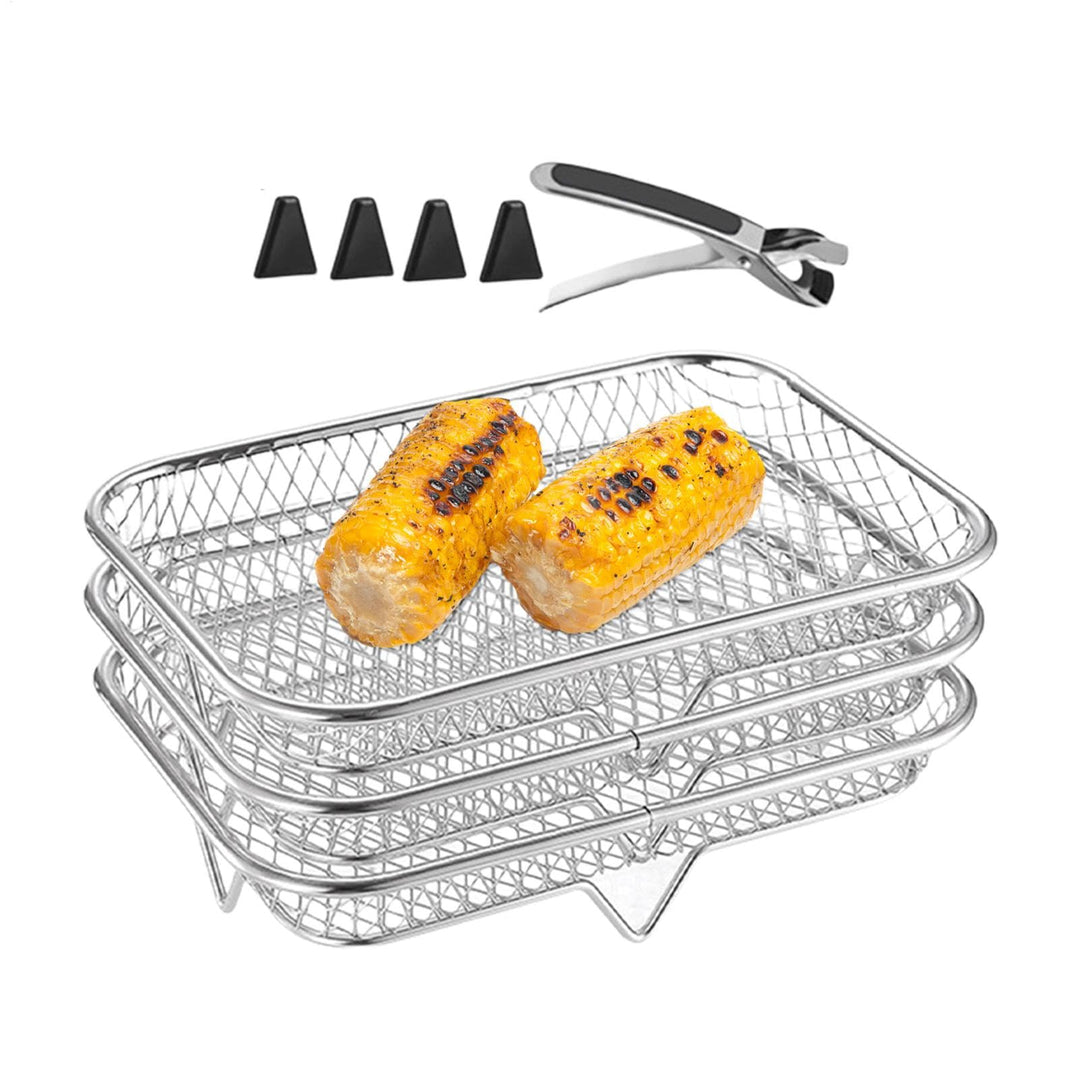 3-stöckiger stapelbarer Grillkorb, leicht zu reinigen und platzsparender Ständer, Mehrzweck-Luftfrit