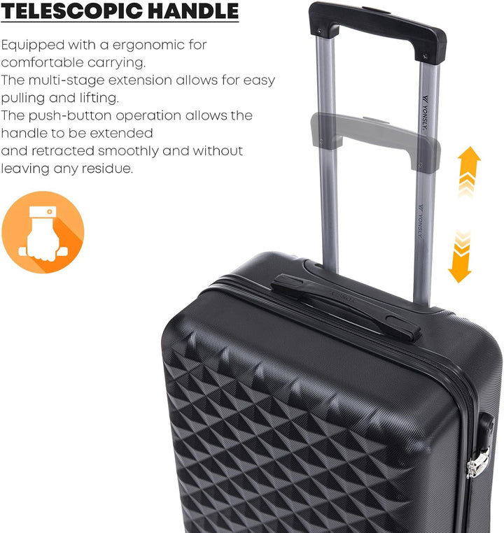 Koffer Suitcase M Schwarz, Trolley Reisekoffer, Kabinenkoffer Rollkoffer Handgepäck mit 4 Rollen 360