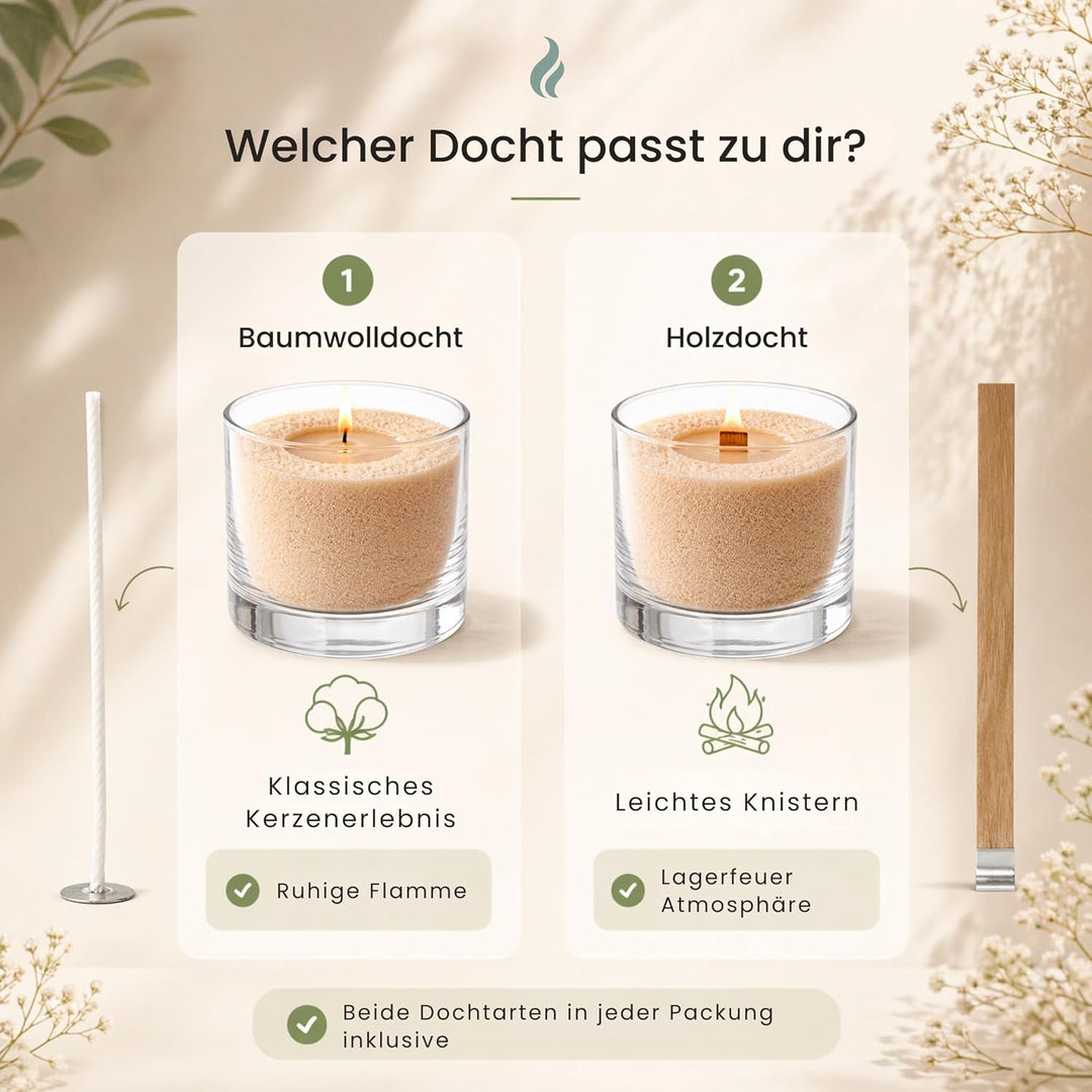 Kerzensand mit Duft Wellness Set 4x150g – [Vanille/Kokos/Lavendel/Sandelholz] – 12 Dochte inklusive