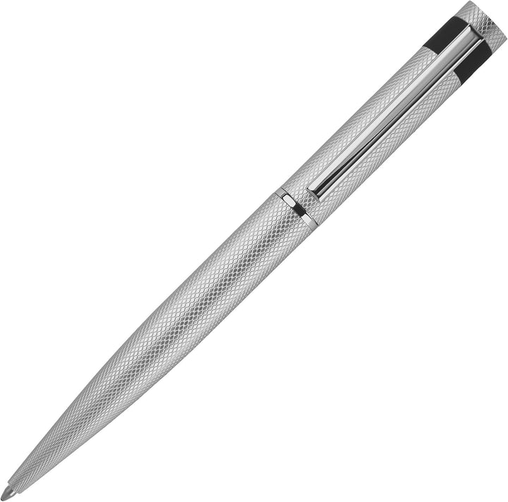 Hugo Boss Loop Diamond Kugelschreiber aus Messing in der Farbe Chrome, Länge: 14,6cm, Minenfarbe: Bl