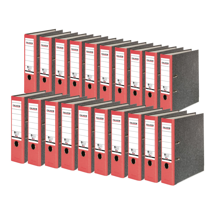 Original Falken 20er Pack Recycling-Ordner Wolkenmarmor. Made in Germany. 8 cm breit DIN A4 roter Rü
