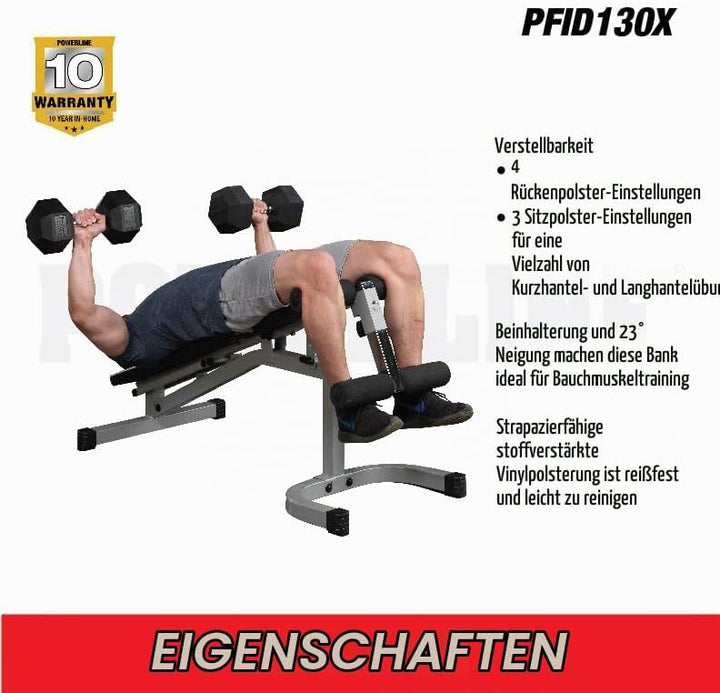 BODY-SOLID PFID-130 Powerline-Serie 3in1 Hantelbank Kombibank Schrägbank Flachbank Negativbank