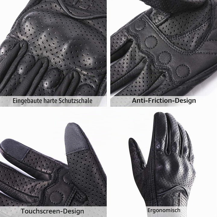 Harssidanzar Herren Motorradhandschuhe Ziegenleder Touchscreen GM028E Schwarz(perforiert Aktualisier