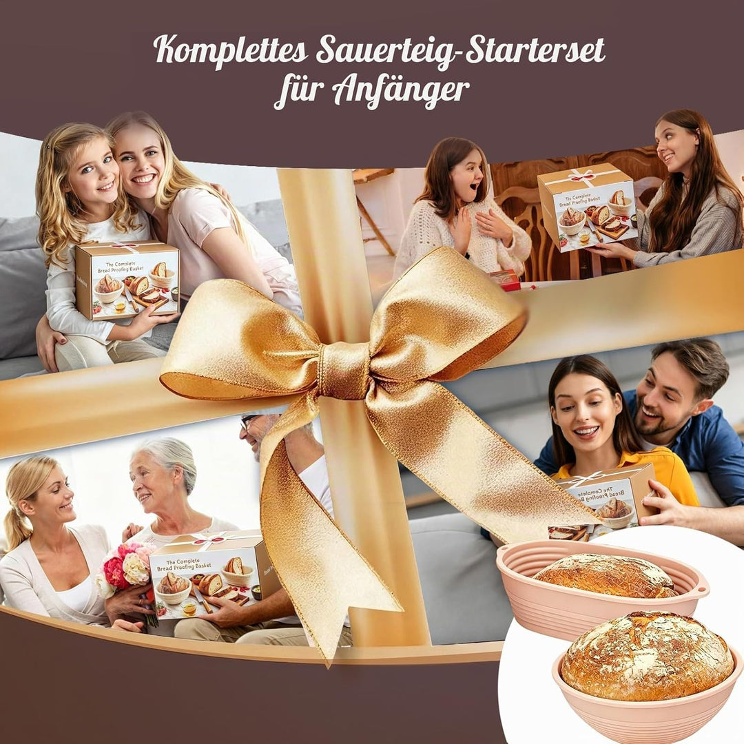 24 Stück Sauerteig Starter Set,Klappbare Brotbackset mit 23cm Rund,25cm Oval Silikon Gärkörbchen,Bro