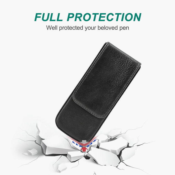 Hiram Leder-Füllhalteretui, Leder-Füllhalterbox für 3 Stifte mit Verstecktem Magnetischem Schnappver