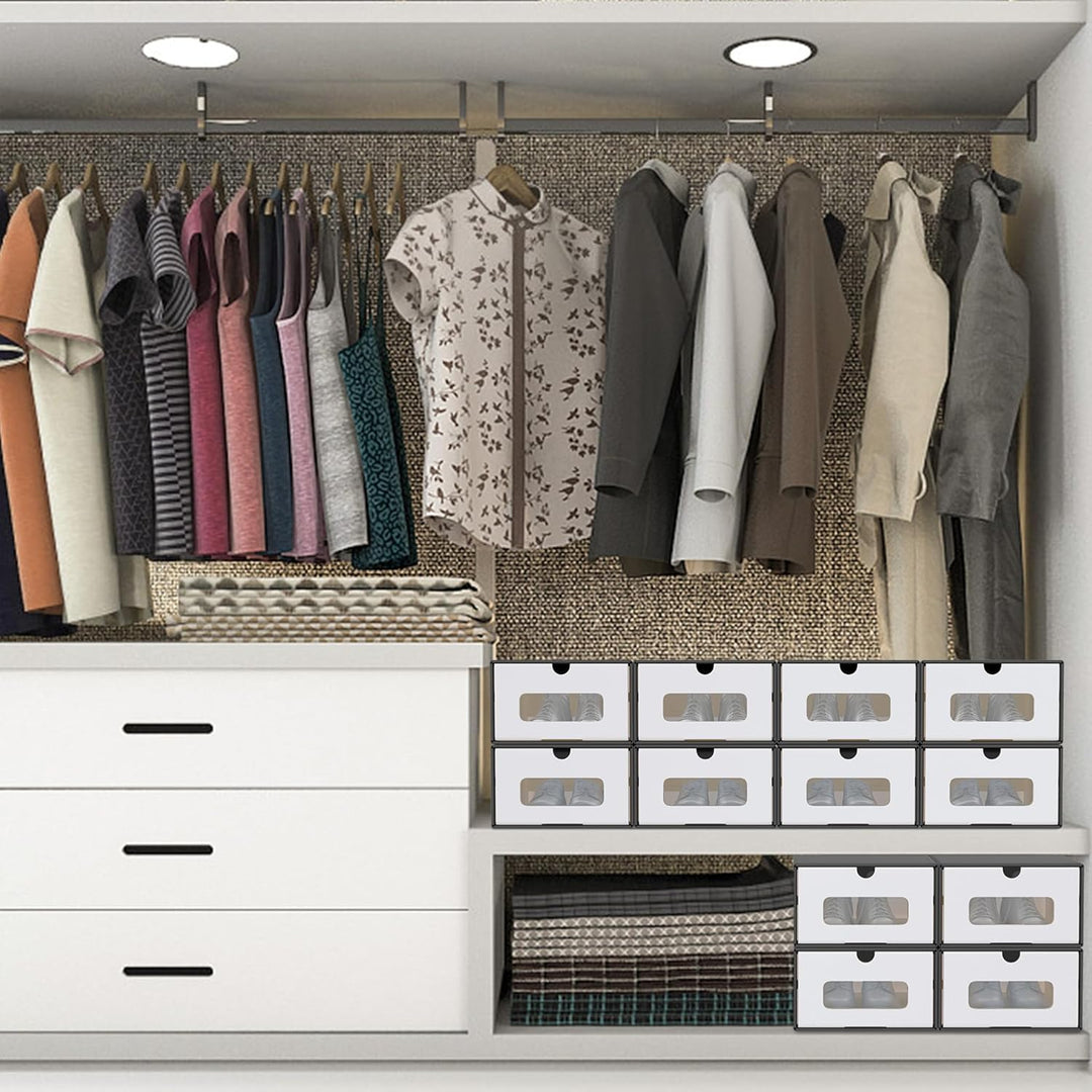 Aufun 10er Stapelbar Schuhboxen aus Kraftpapier mit Deckel & Transparent Sichtfenster, Praktische Sc