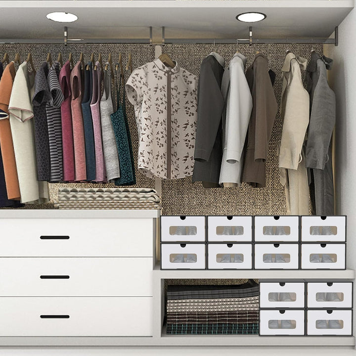 FIVMEN 10x Schuhboxen Stapelbar Kraftpapier Schuhaufbewahrung Aufbewahrungsbox mit Deckel und Transp