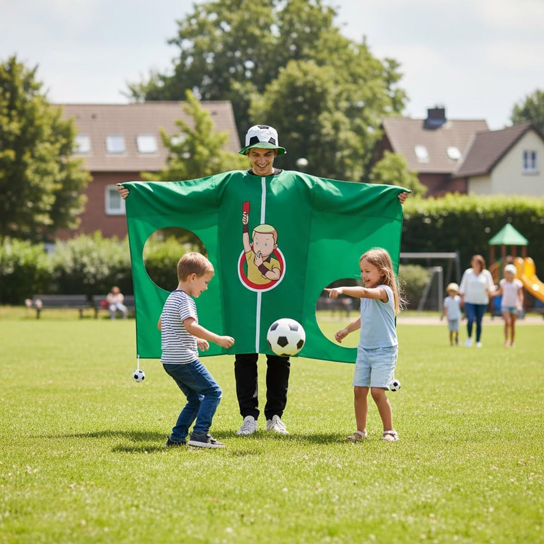 CoolChange Torwand Kostüm mit Fussball Hut | Lustiges Party Verkleidung | Torwandschiessen Umhang