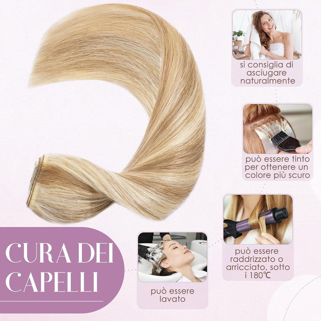 UK-Fashion-Shop Extensions Echthaar Clip in Blond 45cm Clip in Extensions Echtahhar 1 Tresse Invisib
