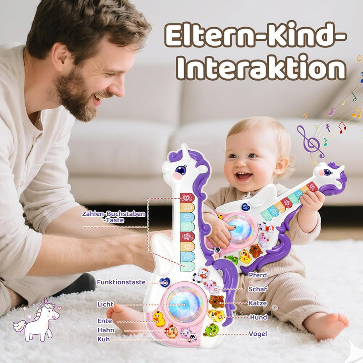 Marstone Einhorn Musikspielzeug für Baby ab 1 Jahr, Interaktives Lernspielzeug mit Licht &amp; Ton, Gita