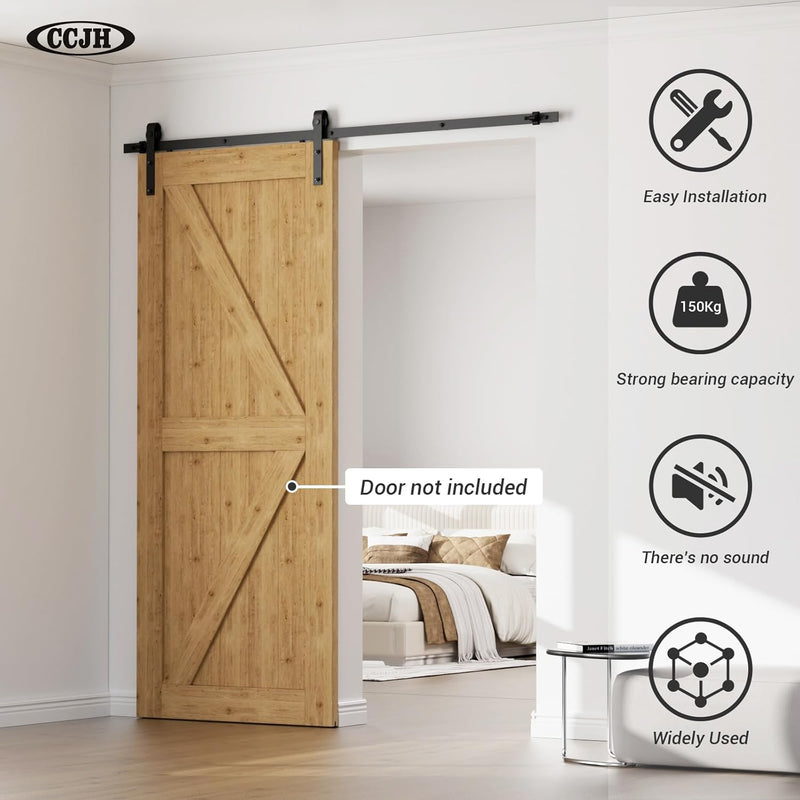 167cm/5.5FT Schiebetürbeschlag Set Schiebetürsystem Zubehörteil für Schiebetüren Innentüren, Schwarz