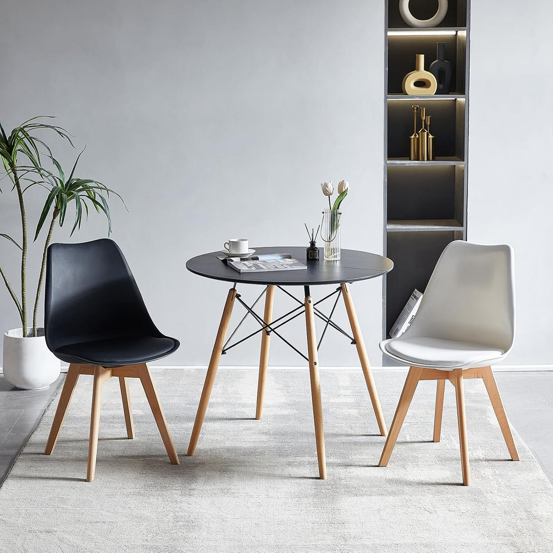 H.J WeDoo Esstisch Rund Küchentisch Modern Retro Kaffeetisch mit Buche Holz Beine Schwarz 80 x 75 cm