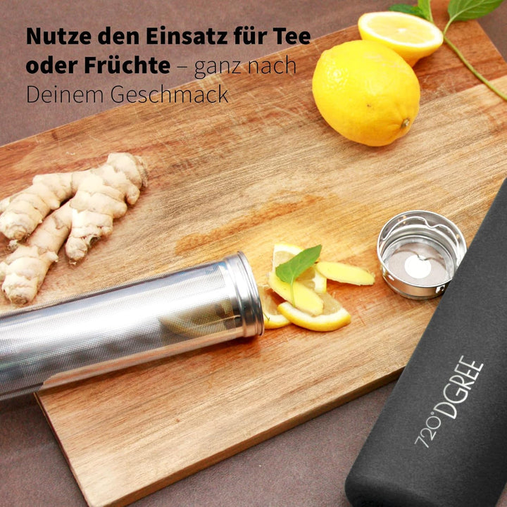 720°DGREE Edelstahl Thermo Trinkflasche 710ml “noLimit” +Früchtebehälter - Auslaufsicher, Kohlensäur