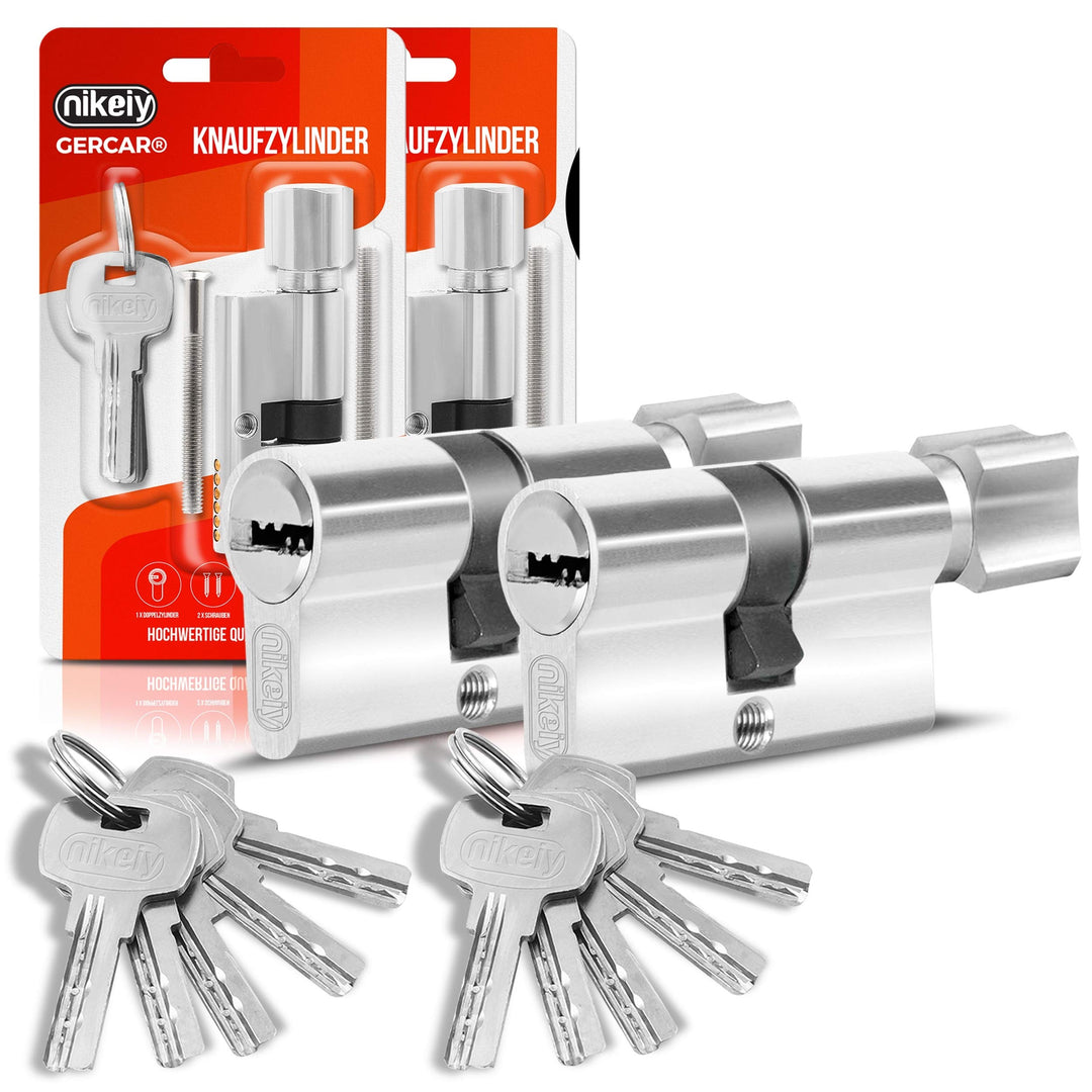 GERCAR Profilzylinderschloss Zylinderschloss 40/40 Knaufzylinder - inkl. 10 Schlüssel - 2 Stück glei
