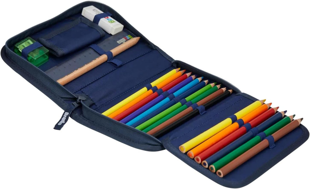 ergobag Federmäppchen Set 22-teilig, Lyra Buntstifte, Stundenplan-Fach, Kleingeld Fach, Lineal Ozean