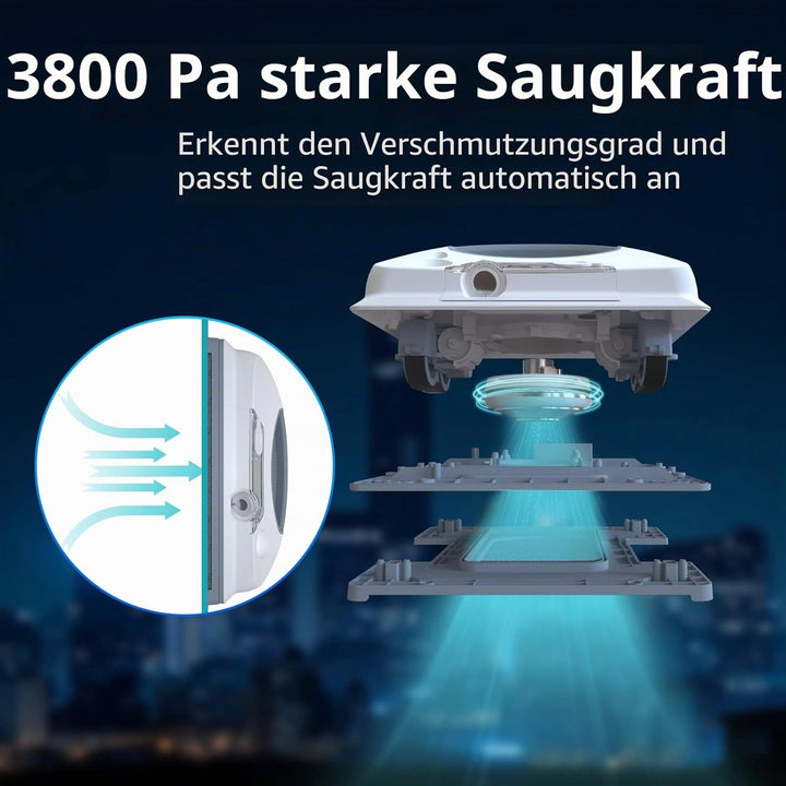 Fmart W6 fensterputzroboter mit sprühfunktion, automatischer fensterroboter, leistungsstarke 3800pa