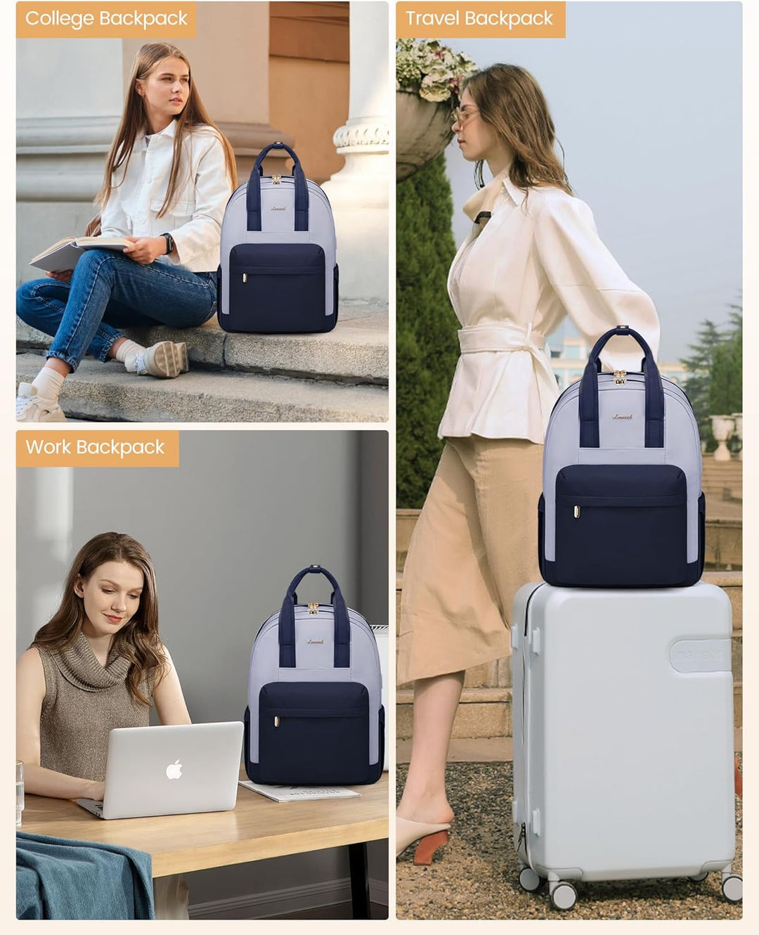 LOVEVOOK Rucksack Damen, 15,6 Zoll Laptop Schultasche Mädchen mit Laptopfach, Wasserdicht Reiserucks
