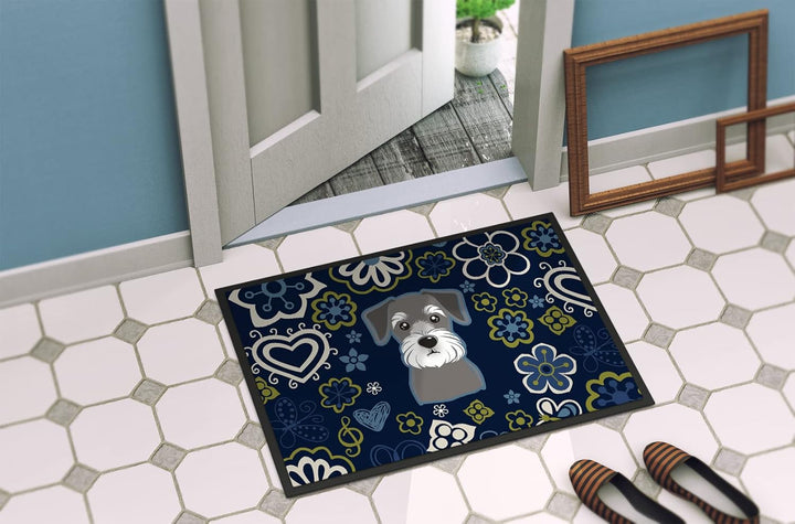 Caroline's Treasures BB5057JMAT Blaue Blumen Schnauzer Matte für drinnen oder draussen, 61 x 91,4 cm