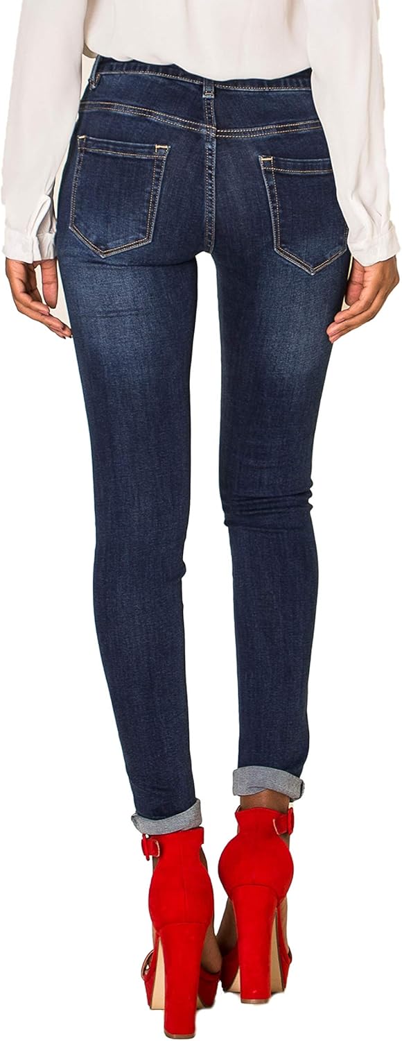 Nina Carter P100 Damen Skinny Fit Low Waist Jeanshosen mit Destroyed-Effekten Used-Look Jeans Waschu