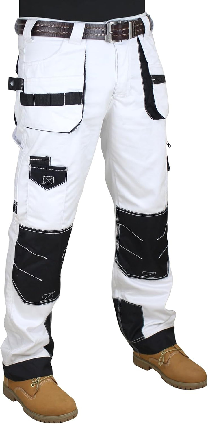 HASHOOB Herren Arbeitshose Maler Dekorateure Weisse Cargohose Pants Weiss-6 38W / 34L, Wei&#xDF;-6 3