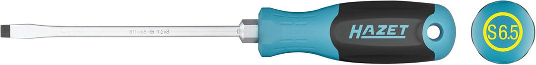 HAZET Schraubendreher 811-65, SW 1,2 x 6,5 mm Schlitz Profil, rutschfester 3-Komponenten-Griff für h