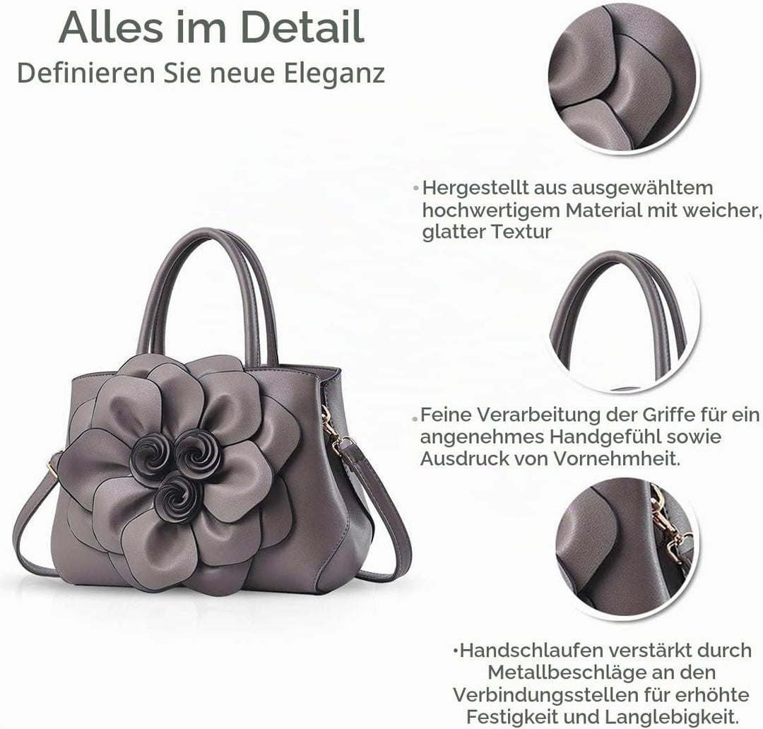 NICOLE &amp; DORIS Modische Damen-Umhängetasche, Handtasche, Umhängetasche, Blumenmotiv Grau, Grau