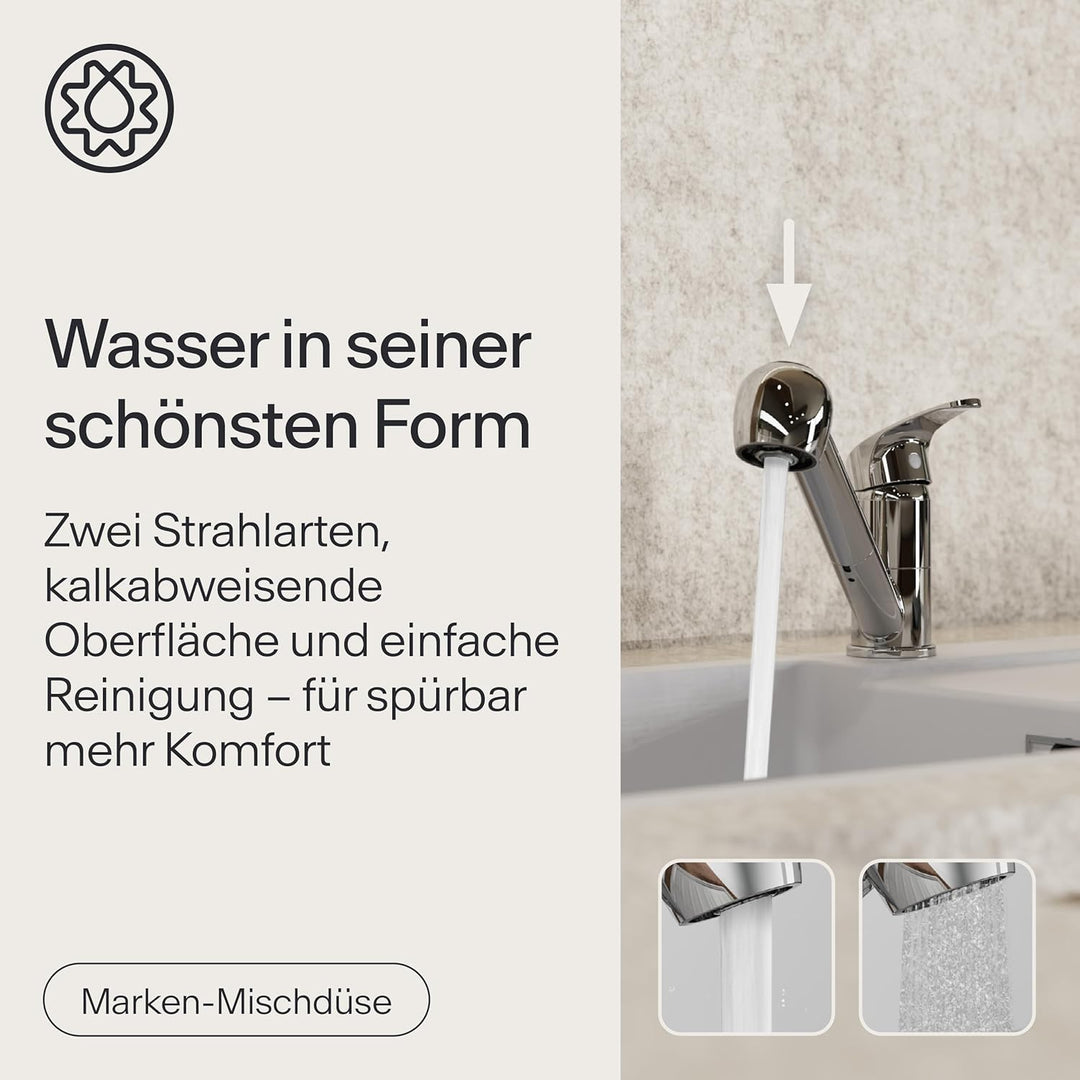 Wasserwerk Küchenarmatur WK7 | Küchenarmatur mit 2 Strahlarten | Einhebelmischer mit Brause | Spülti