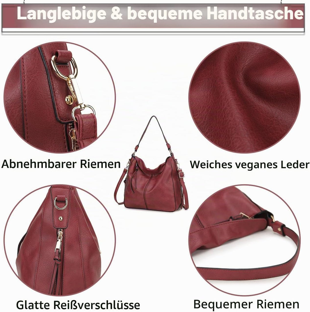 VX VONXURY Handtaschen für Frauen, Medium Vegan Leder Hobo Taschen Geldbörse für Damen Burgunderfarb