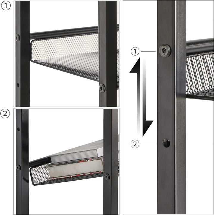 YMYNY 2er Set Beistelltische, Nachttisch mit Regalen, Telefontisch, Industriestil, Mesh verstellbar,