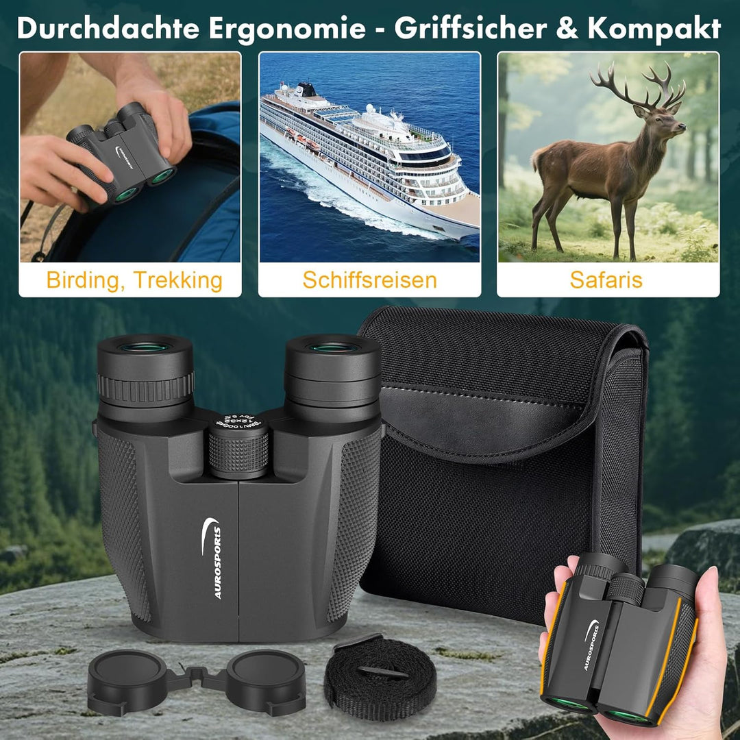 Aurosports 12x32 Fernglas für Erwachsene - Ferngläser Klein Kinder mit überlegener Klarheit - Kompak