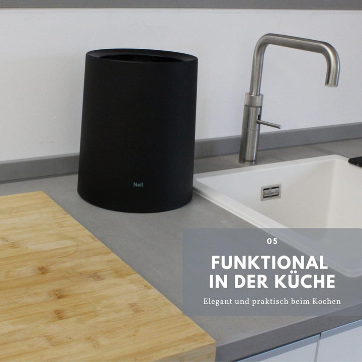 Nell 8L Mülleimer Bad Schwarz Matt – Eleganter Kosmetikeimer und WC Mülleimer, Vielseitiger Büro- un