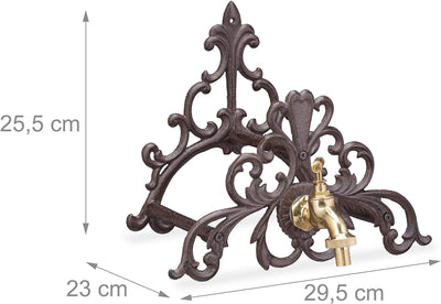 Relaxdays Schlauchhalter antik, Gartenschlauchhalter m. Wasserhahn, nostalgisches Design, Gusseisen,