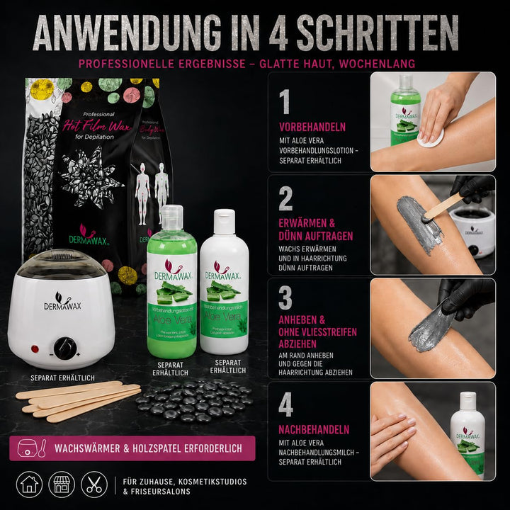 Dermawax Black 500g Wachsperlen – Starkes Heisswachs für Männer & Frauen – Entfernt Brust-, Rücken-,