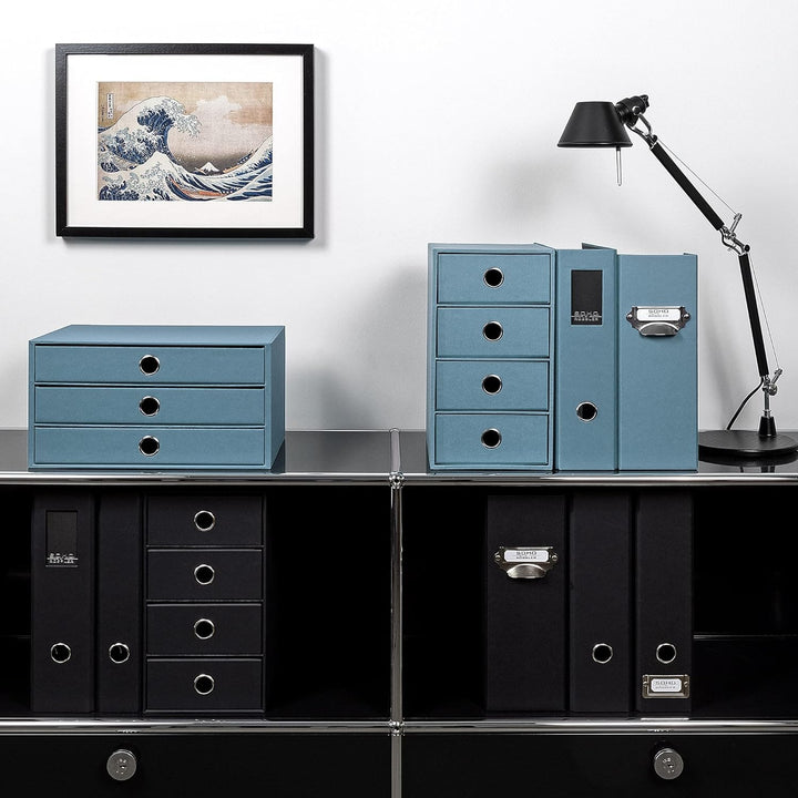 Rössler 1524452153 - S.O.H.O. 3er Schubladenbox für DIN A4, mit Griffloch, Denim, 343 x 250 x 185 mm