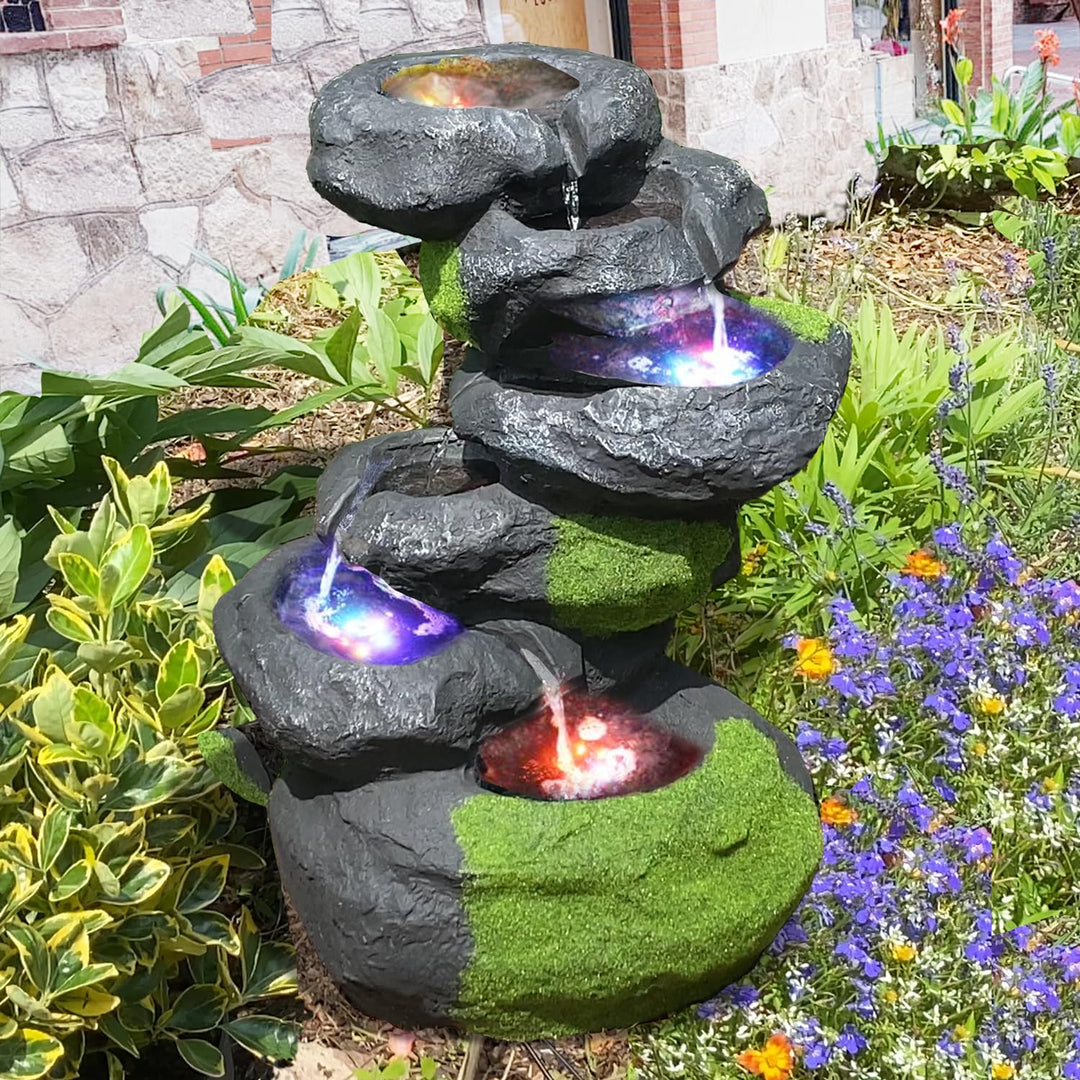 Gartenbrunnen Brunnen Zierbrunnen Zimmerbrunnen mit Beleuchtung Wasserfall Wasserspiel für Garten, G
