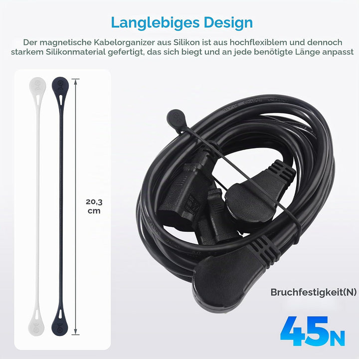 Cable Matters - 20 Packungen Silikon-Magnetverschlüsse (magnetische Kordelbinder) in Schwarz und Wei