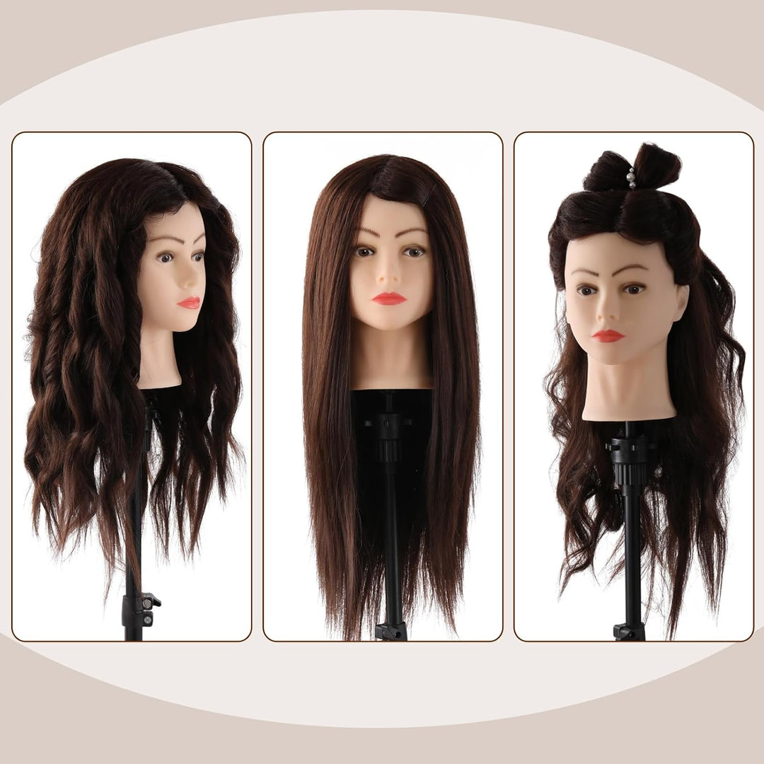 Frisierkopf 80% Echthaar Übungskopf 24 Zoll Frisieren Trainingsköpfe für Friseure Ausbildung Kopf Mi